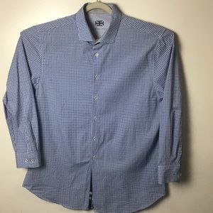 Michelsons London blue plaid long sleeve button up shirt. XL